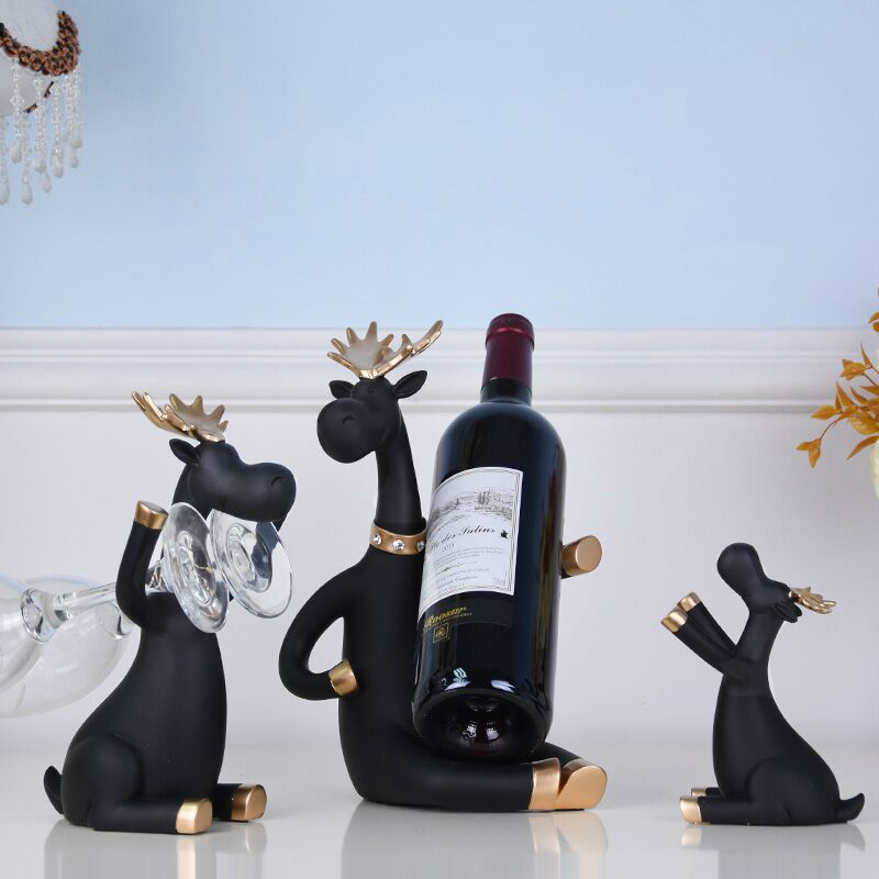3pcs/set Elk Wine Racks Beer Holder Deer Miniature Figurines Standing Whiskey Red Wine Bottle Holder Cabinet for Wine Home Decor