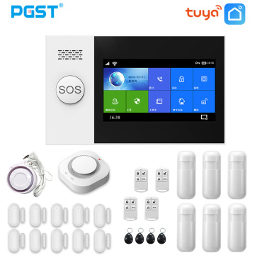 PGST PG107 Tuya Alarm System 4.3 inch Screen WIFI GSM GPRS Burglar Home Security With PIR Motion Sensor Fire Smoke Detector