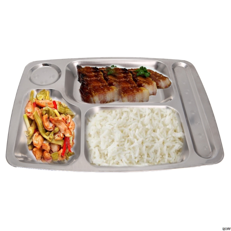 Stainless Steel Divided Dinner Tray Lunch Container Food Plate 4/5/6 Section