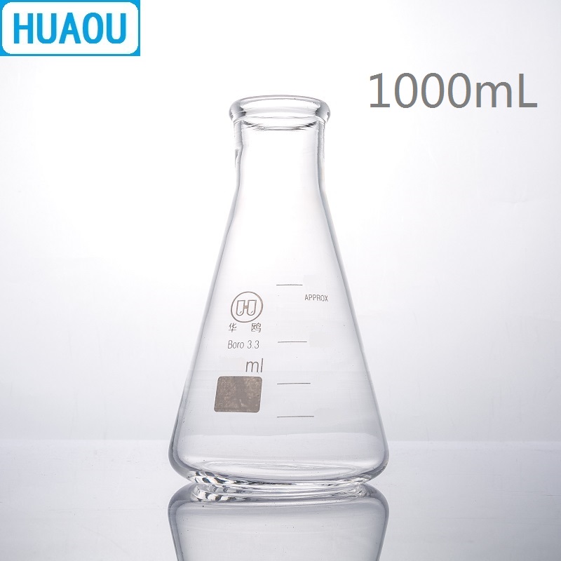 HUAOU 1000mL Erlenmeyer Flask 1L Borosilicate 3.3 Glass Narrow Neck Conical Triangle Flask Laboratory Chemistry Equipment