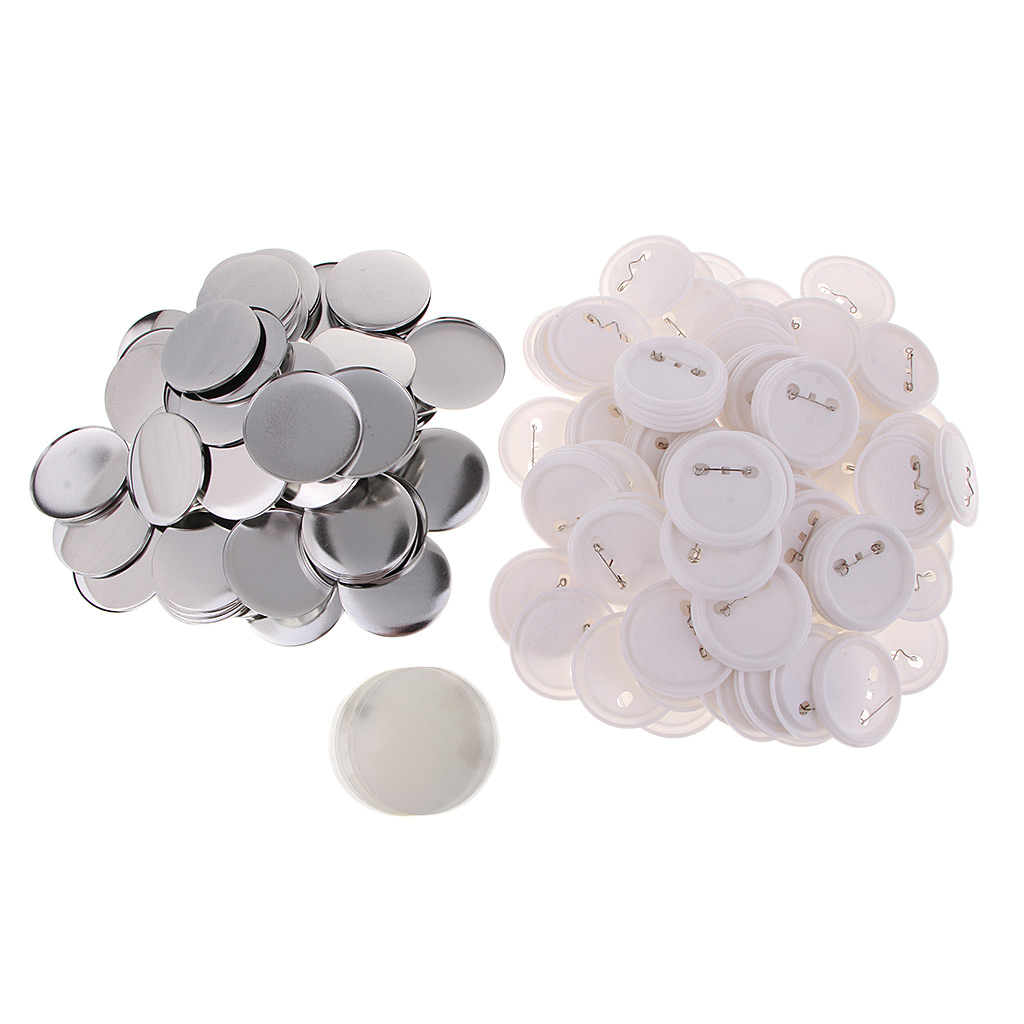 100Pcs 58mm Button Parts Button Maker Parts Top/Bottom Cover Clip Pin Button Parts for Badge Maker Machine Craft Making Mold Kit