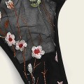 sexy mesh flower embroidery underwear set see through transparent three quarters yarn thong bra set