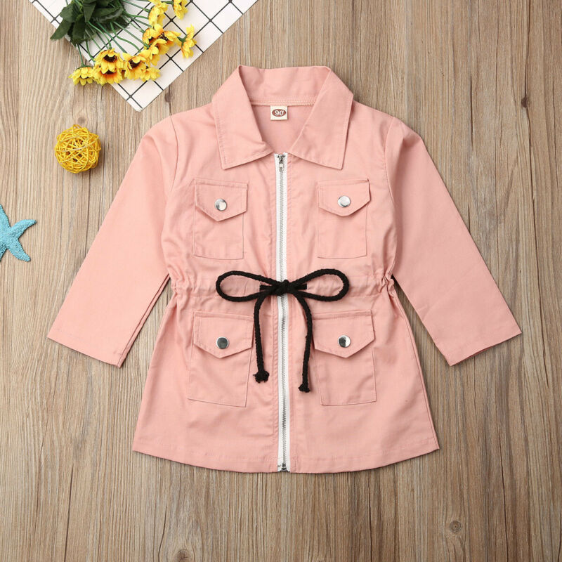 Citgeett Girls Long Sleeve Lapel Trench Kid Casual Jacket Zipped Coat Outwear Windbreaker Pink Fall Clothing