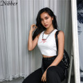 Nibber summer Ribbed knit cute Harajuku crop tops women tank tops 2019stretch Slim white printing camisole Basic tee shirt mujer