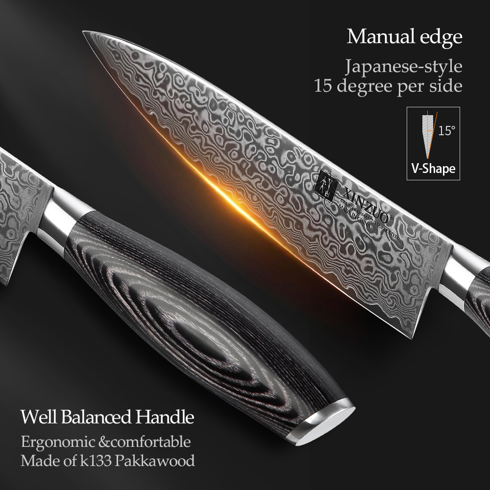 XINZUO 6 PCS Kitchen Knives Set 67 Layers High Carbon Japanese VG10 Damascus Steel Chef Santoku Utility Knife Pakkawood Handle