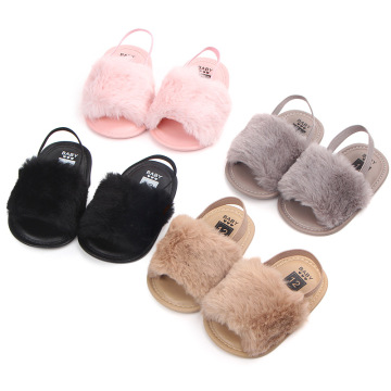 Classic Baby Girl Slipper Sandals Summer Breathable Baby Fur Shoes Simple Elastic Sandals Princess Soft Hair Style Baby Shoes