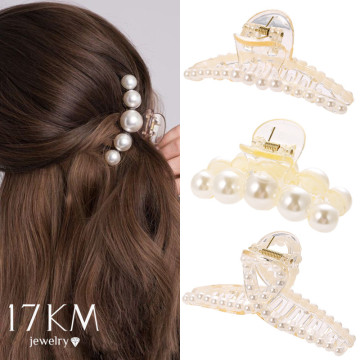 17KM 2021 Trend Big Pearl Hair Claws For Woman Girls Barrette Hair Clips Crab Hair Accessories Hairpins Female Ornament Hairgrip