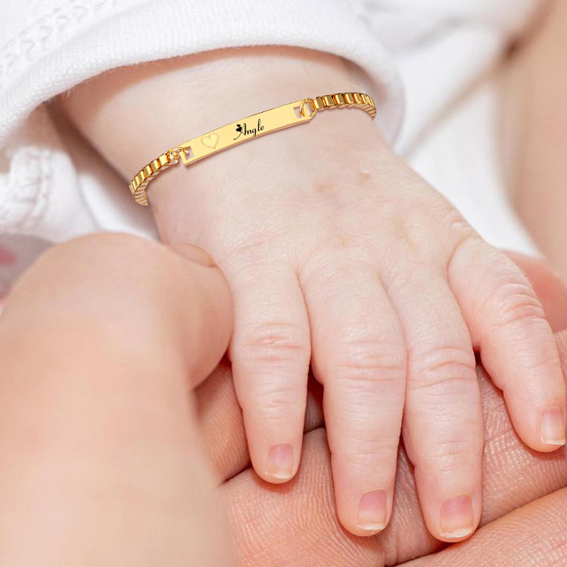 Custom Baby Name Bracelet Gold Bar Personalized Engraved Safty Stainless Steel Newborn Children Infant Bracelet 12cm 15cm