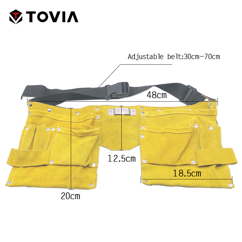 TOVIA Cow Leather Electrician Bag Waist Pouch Belt Storage Tool Bag Pocket Kit for Screwdriver Wrench Scissor Hand Tool