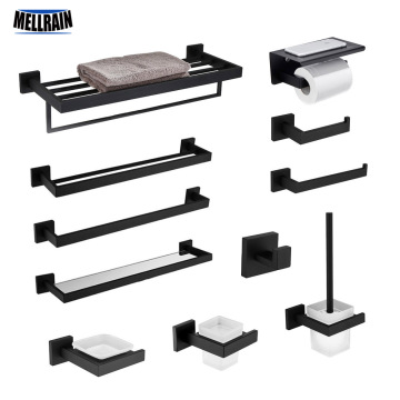 Black Quality Bathroom Hardware Set 304 Stainless Steel Towel Rack Toilet Paper Holder Liquid Soap Holder Towel Bar 10 Choice