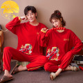 Spring Autumn Knitted Cotton Women's Sleep Lounge Red Pajama Sets Cloud Crane Print Chinese Style Sleepwear Fashion Homewear Set