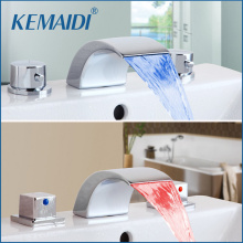 KEMAIDI Bathroom Faucet 3 PCS Bathtub LED Basin Sink Faucet Waterfall Water Flow Lavatory Mixer Faucet Tap Mixer Good Quality