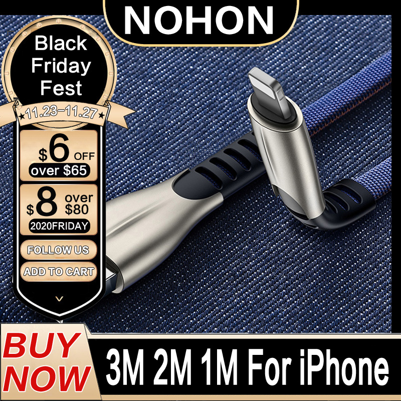 NOHON 3M 2M Fast Charging Cable 3A USB Cable For iPhone X Xs Xr 8 7 6S 6 Plus SE iPad iPod Macbook iOS Cable Quick Charger Cord