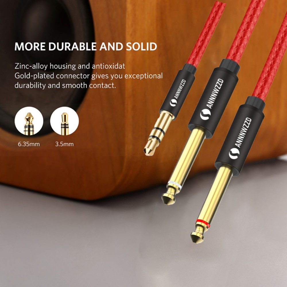3.5mm to 6.3mm Mono Cable 1/4 to 1/8 Inch Male to Male Audio Splitter Cable Digital Interface Instrument Cable for Mixer Guitar