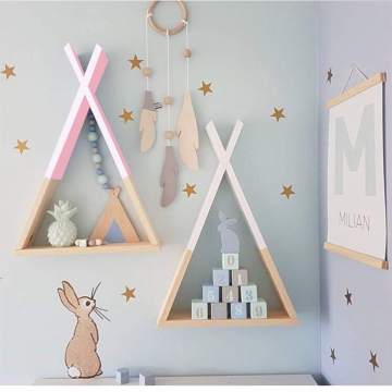 Wood Shelf Display Triangle Wall Frame Storage Holders Racks Decorate for Living Room Bedroom Children Room Storage Rack