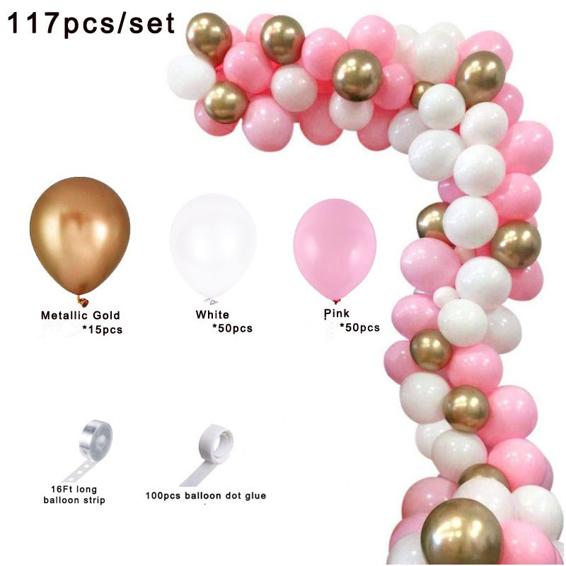 117pcs/set Metal Gold With Pearlized Pink White Latex Balloons Arch Balloon Chain Party Wall Birthday Party Wedding Decoration