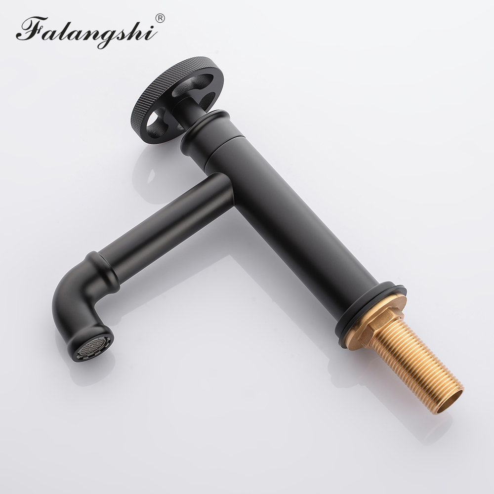 Basin Faucet Retro Industrial Style Single Cold Bathroom Vessel Sink Taps Matte Black Brass Faucet Water Taps Deck Mount WB1103