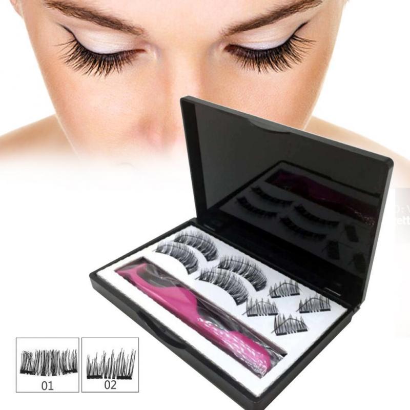 8PCS 3D Double Magnetic False Eyelashes Pure Handwork Black Eye lashes Natural Thick Curling Strong Magnets lashes makeup tool