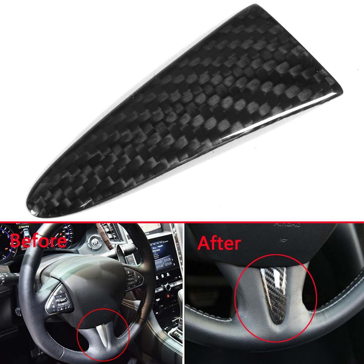 REAL Carbon Fiber Steering Wheel Center Patch Trim Cover For Infiniti Q50 Q50S 2015-17 New Car Interior Steering Wheel Sticker