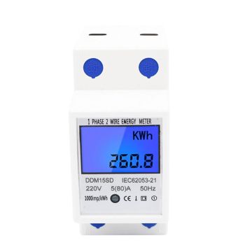 Single Phase 2Wires Din Rail 5(80A) Energy Meter Electric Meter Monitor DDM15SD with LCD Backlight