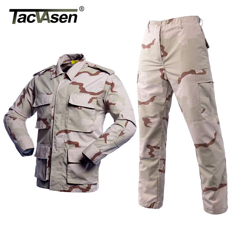 TACVASEN BDU Camouflage Tactical Uniforms Men Rip-stop Assault Army Combat Suit Sets Airsoft Paintball Military Clothing Sets