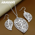 Silver 925 Jewelry Set Leaves Pendant Necklaces Earrings Set For Women Bridal Fashion Jewelry