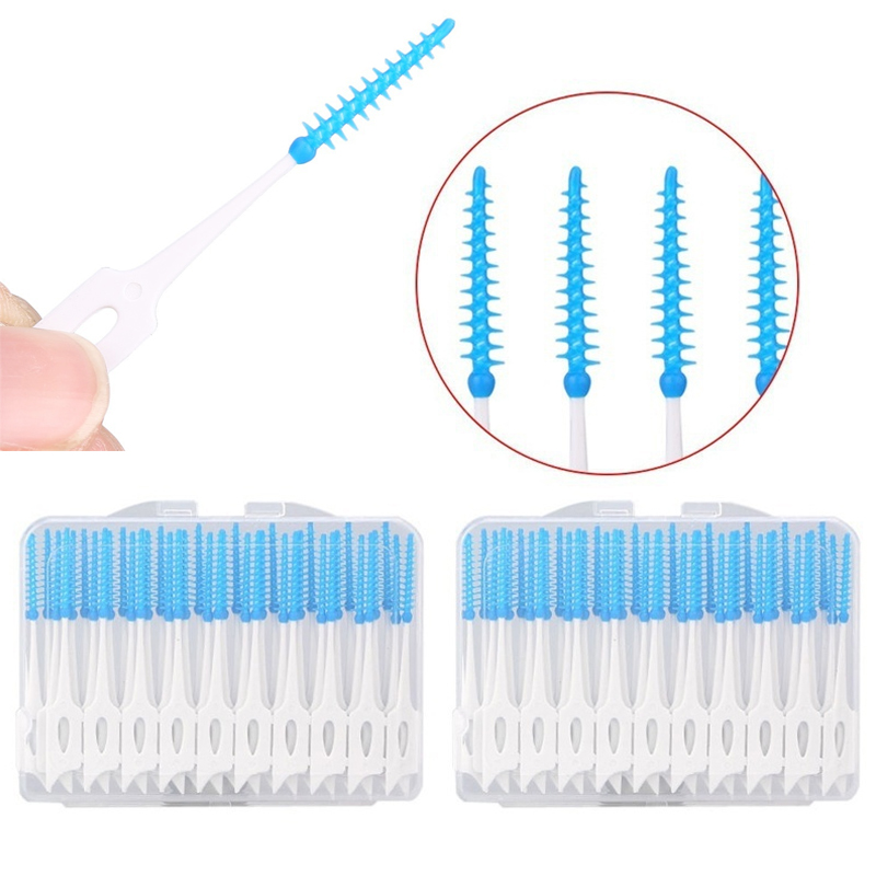 40pcs/lot Push-Pull Interdental Brush 0.7mm Gum Interdental Brush Orthodontic Wire Brush Toothbrush Oral Care Toothpick