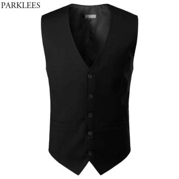 Men's High Quality Black Suit Vest 2021 Brand New Sleeveless V Neck Dress Vest Male Formal Business Wedding Waistcoat Men Gilet