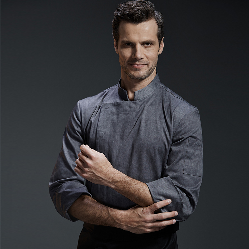 uniform hotel professional head chef uniform restaurant kitchen grey chef jacket Food service long sleeve cook clothes