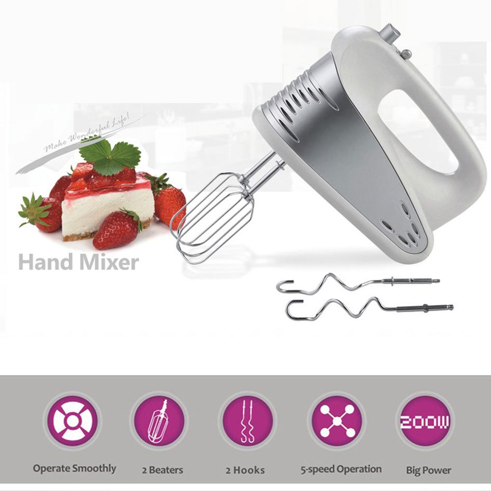 5-Speed 200W Control Hand Mixer Food Blender Multifunctional Food Processor Kitchen Egg Beater Cream Mixer Cooking Tools EU Plug