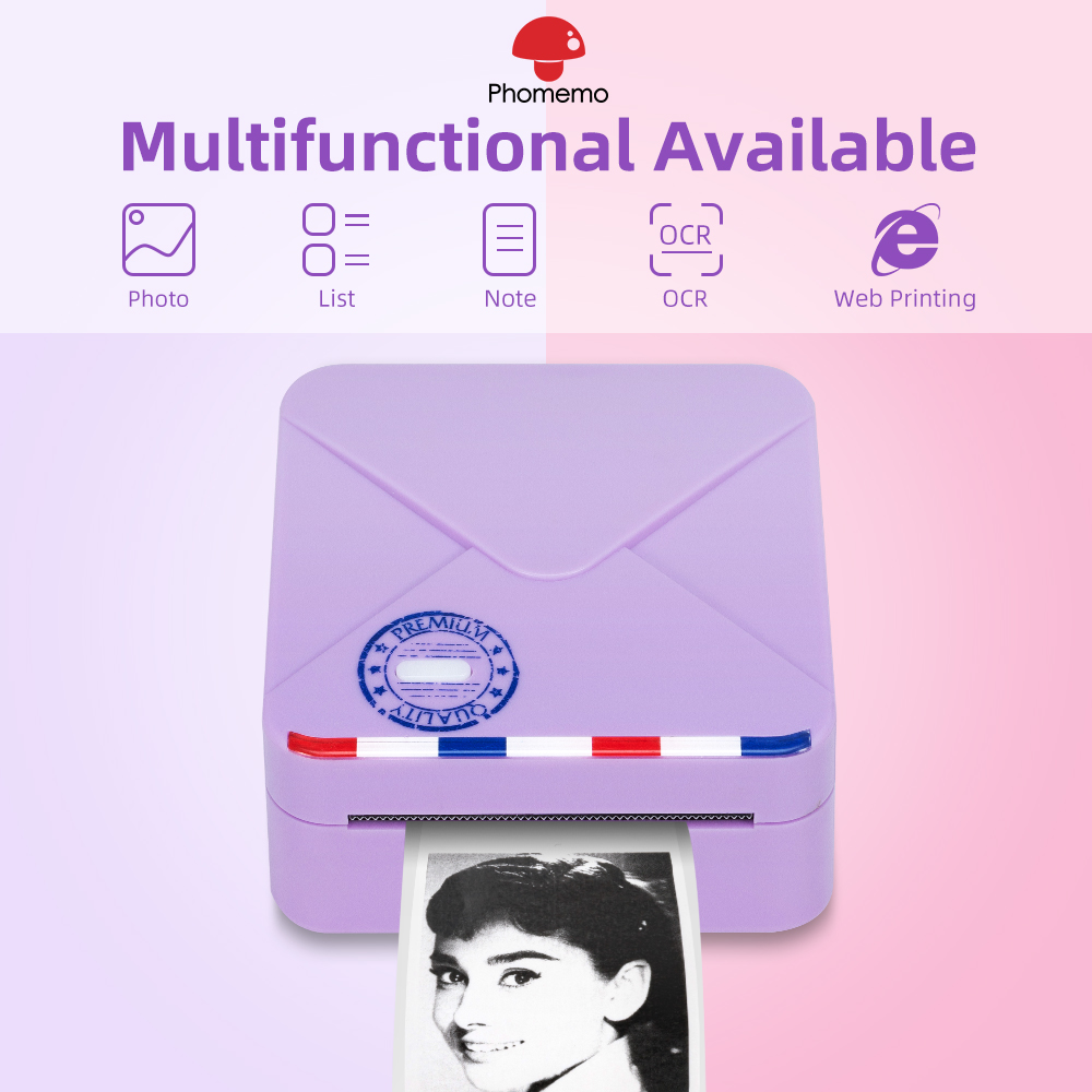 Phomemo M02S Pocket Printer Mini Bluetooth Thermal Printer with 3 Rolls White Sticker Paper iOS + Android Phone Photo Printers