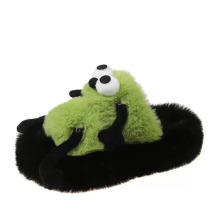 Lady plush big eyes slippers for outdoor wear