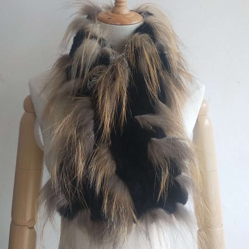 Ladies Real Rex Rabbit Fur Scarf Knitted Fashion Winter Knitted Genuine Fur Scarves Women 2019 Female Luxury New Fashion Scarfs