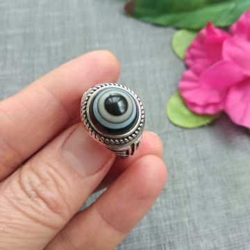 Magic Pupilla Eye Bead Finger Ring Gem Nature Vein Tibetan Dzi Bead Ring Plan Eyeball