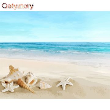 GATYZTORY DIY Painting by numbers Beach shell paint by numbers for adult picture frames wall photo frame on canvas acrylic paint