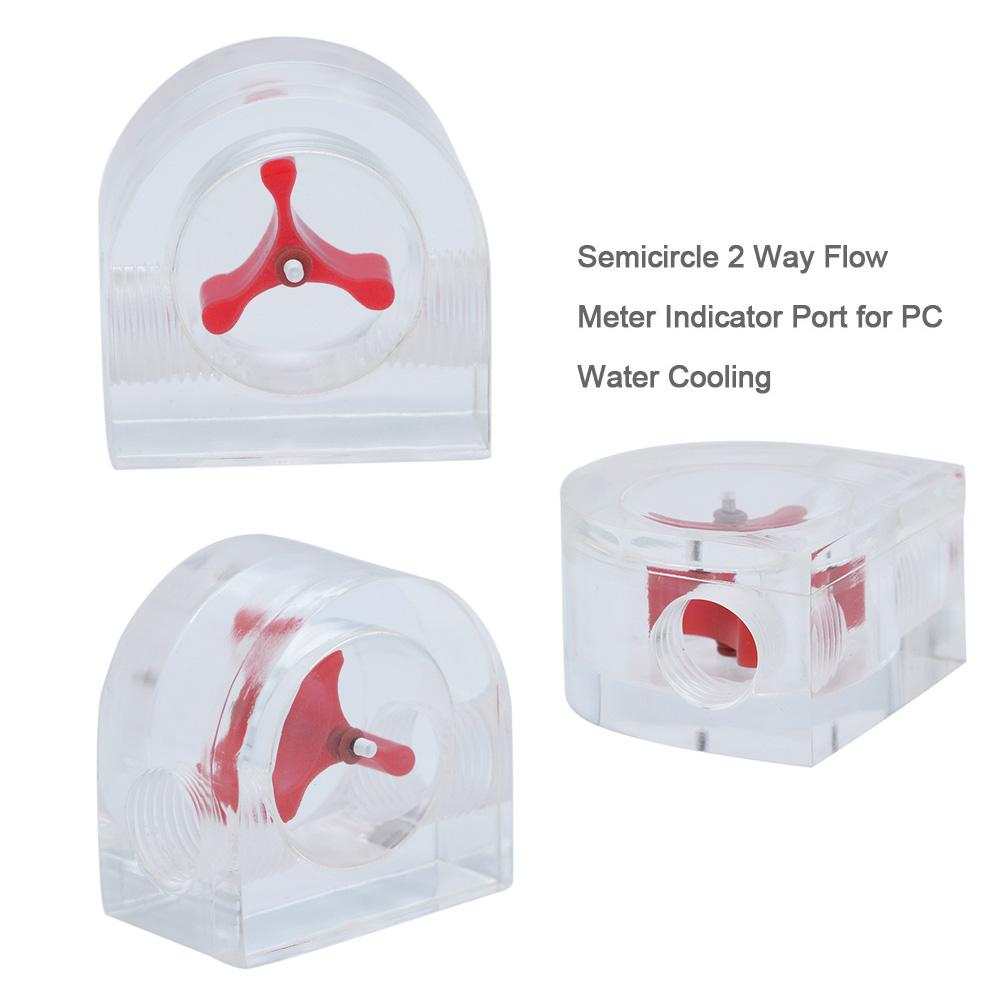 1pc Acrylic Semicircle 2 Way Flow Meter Indicator Port PC Computer Liquid Water Cooling System Accessory