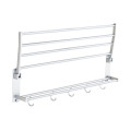 40/50/60cm Space Aluminum Double Towel Rack With 5 Hooks Foldable Towel Kitchen Bathroom Shelves WWO66