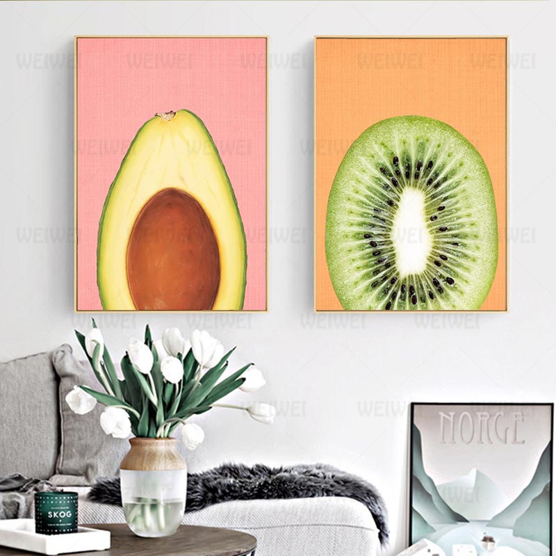 Fresh Fruit Pictures Wall Pineapple Avocado Kiwi Fruit Poster Modern Minimalist Canvas Painting For Living Room Kitchen Decor