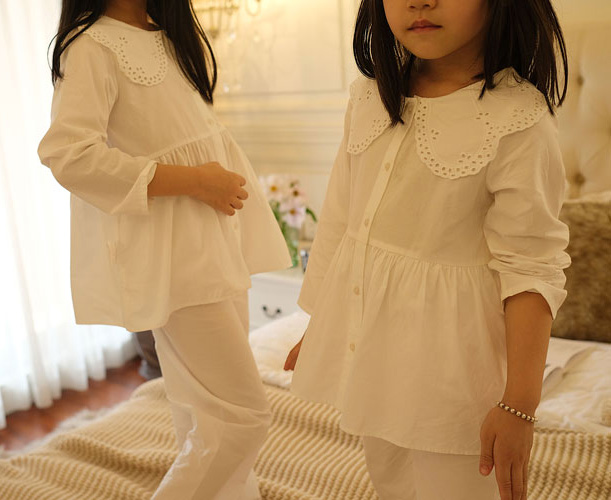 Kid Girls Lolita Embroidered Turndown Collar Pajama Sets.Vintage Toddler Kid‘s Pyjamas set Sleep Loungewear.Children’s Clothing