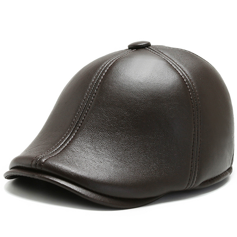 Top Level Leather Peaked Cap Men Gorras Duckbill Visor Hat Middle-aged Winter Autumn Warm Flat Cap Vintage Boinas Gatsby Hat L14
