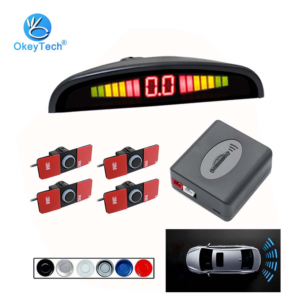 OkeyTech Auto Car Parktronic LED Parking Sensor 4 Sensors Reverse Backup Parking Radar Monitor Detector System Backlight Display
