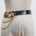 [EAM] Metal Chains Buckle Long Tassel Split Joint Pu Leather Belt Personality Women New Fashion Tide All-match Spring 2021 1U275