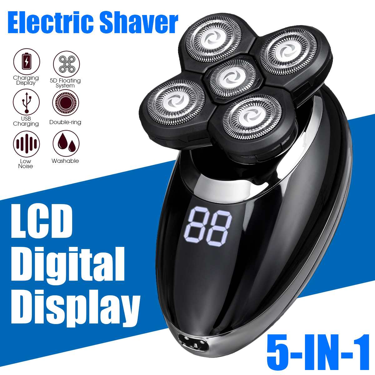 5 in 1 Rechargeable Electric Shaver Five Floating Heads Razors Hair Clipper Nose Ear Hair Trimmer Men Facial Cleaning Brush