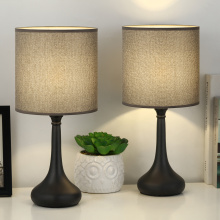 Modern Black Metal Base with Grey Linen Lampshade