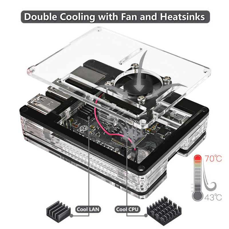 Raspberry Pi 3 Case 9 layer Acrylic Cover Shell Box with Cooling Fan and heat sink for Raspberry Pi 3 Model B+ Plus Hot