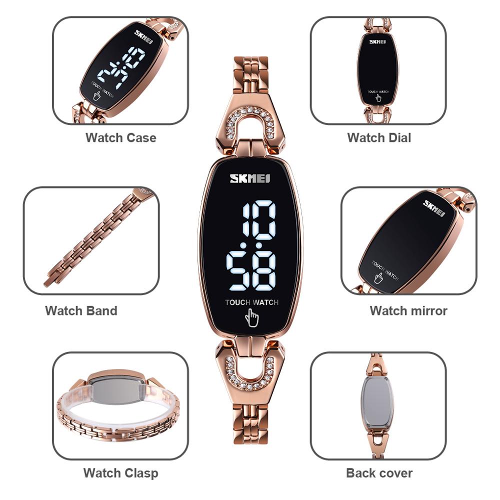 SKMEI LED Light Touch Screen Women Digital Watches Top Brand Crystal Luxury Ladies Clock Female Wristwatch Relogio Feminino 1588