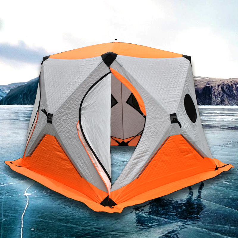 Ultralarge Quick Opening Winter Ice Fishing Tent 3-4 Person Three Layer Thickened Warm Cotton Camping Tourist Tent 200x200x175cm