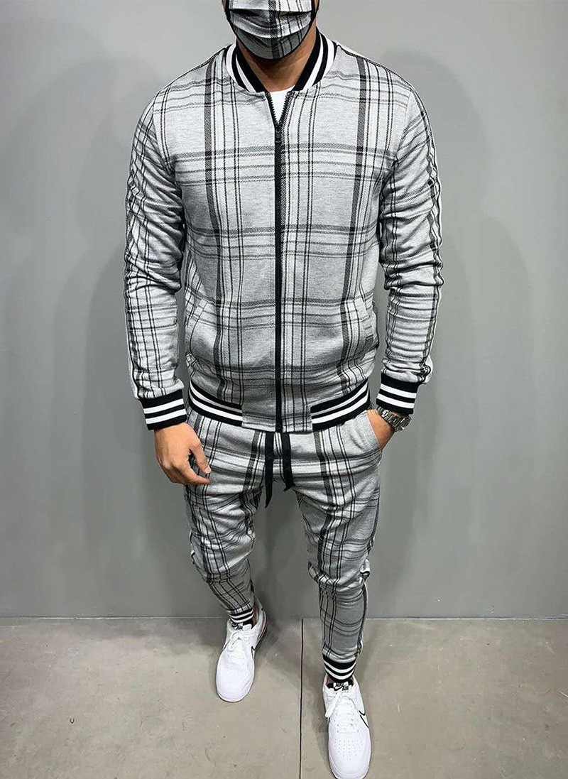 Track and Field's New Fashion Casual Men's fitness Sets colorful Checked Hooded Sweatshirt Sweatpants Tracksuit New trend Sets