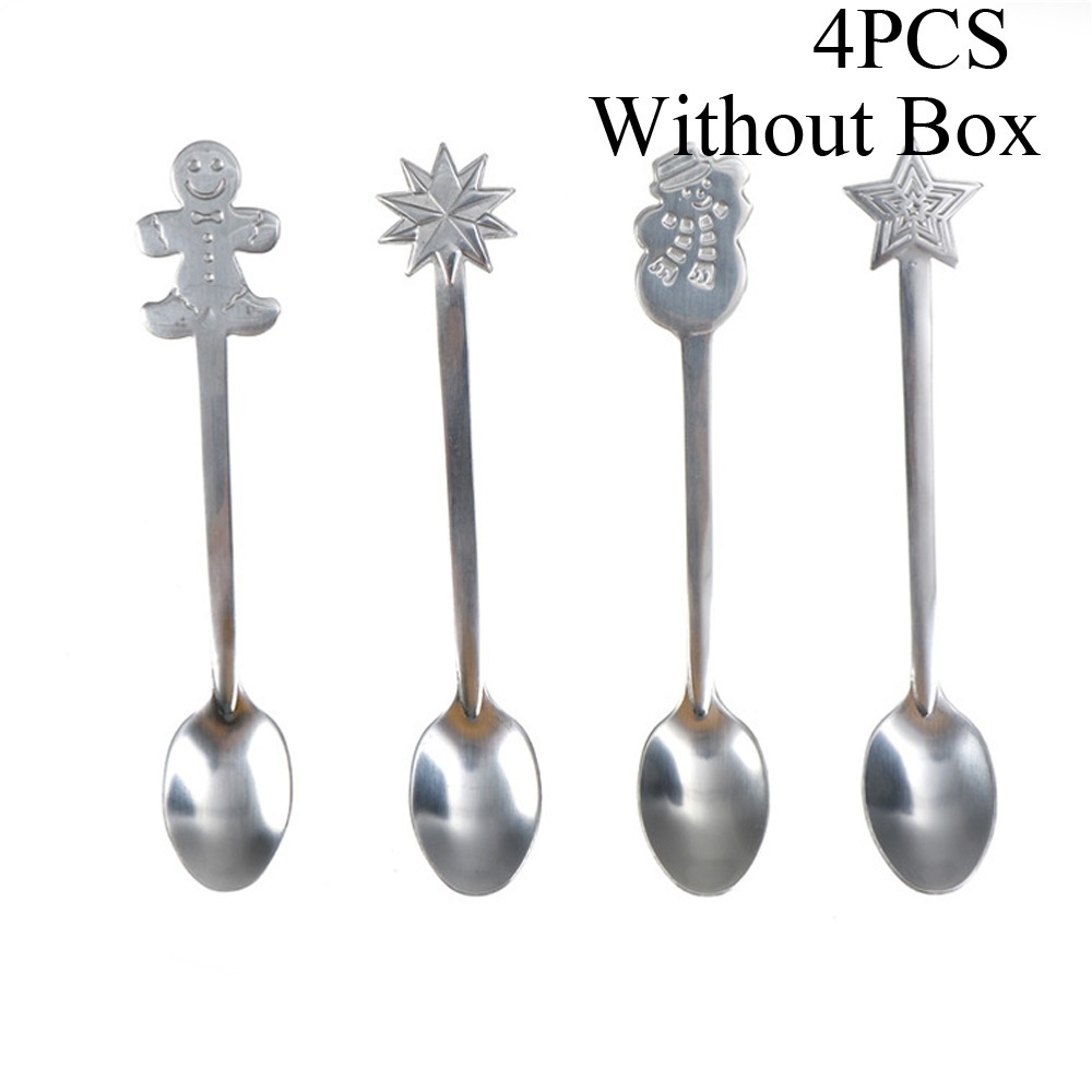 4pcs/set Drinking Kitchen & Dining Snowman Christmas Tree Ice Cream Tea Scoops Tableware Kids Spoon Xmas Coffee Spoons