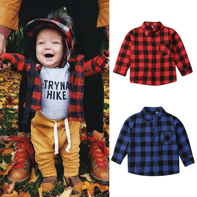 New Toddler Baby Girl Boy Clothes Plaid Top Shirt Coat Jacket Outwear